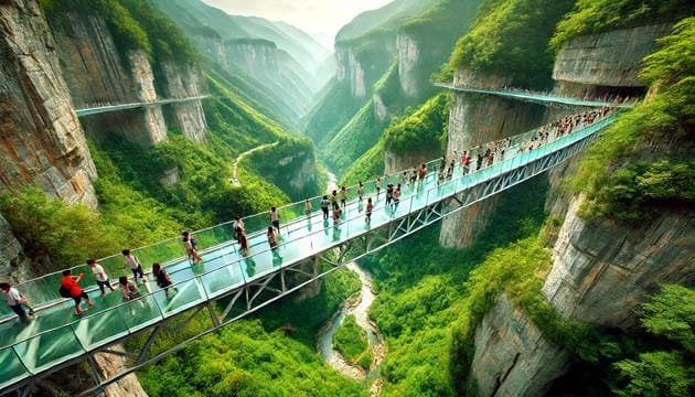Awe-Inspiring Gulongxia Glass Bridge in China Opens to Thrill Seekers: A Marvel of Engineering and Scenic Views